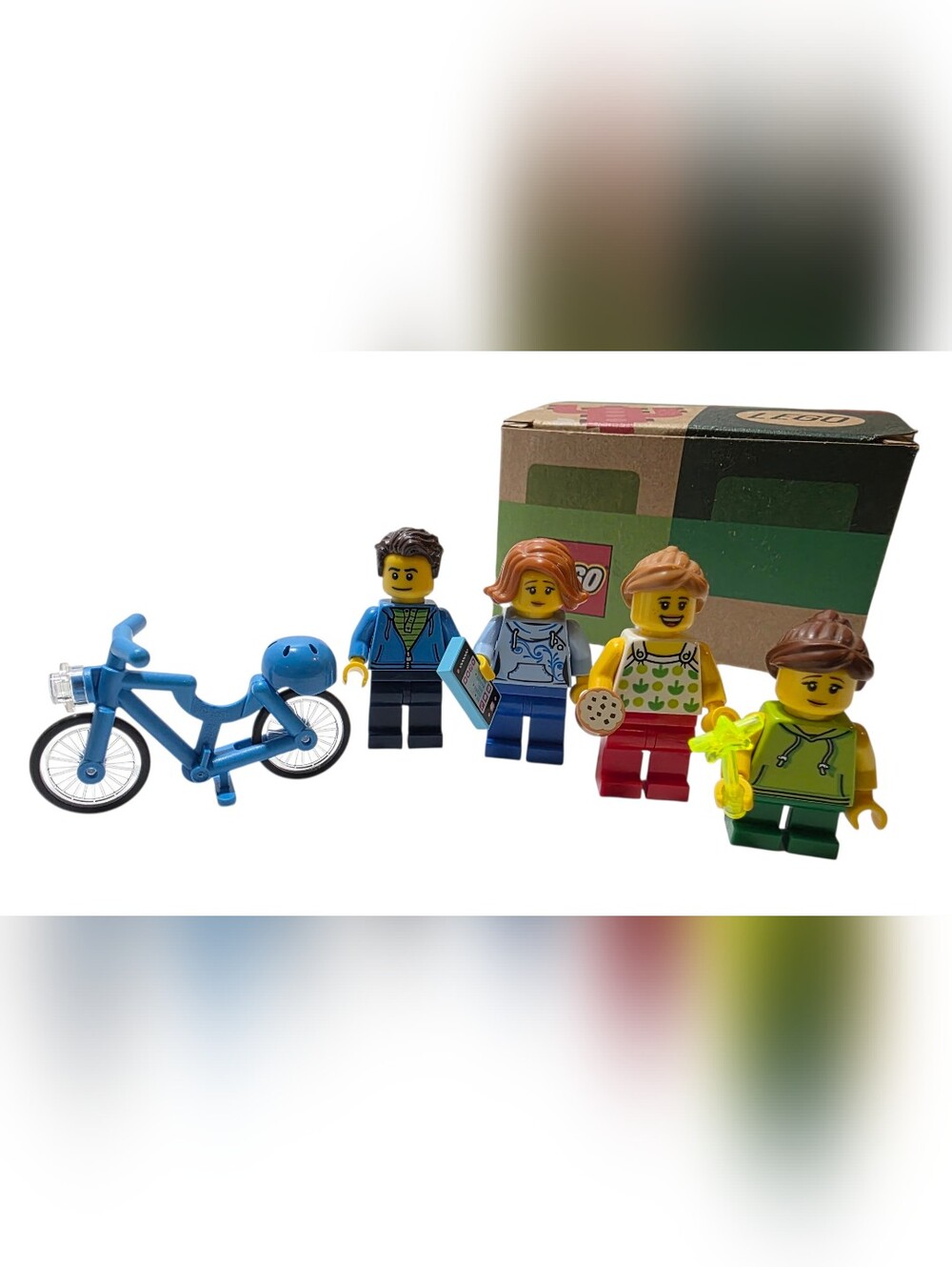Lego Family Minifigures Playset with Blue Bike and Yellow Accessories
